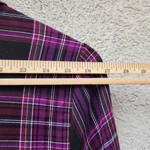 Torrid Dress Women's 00 Medium Purple Black Plaid Long Sleeve Challis No Belt - Picture 5 of 10